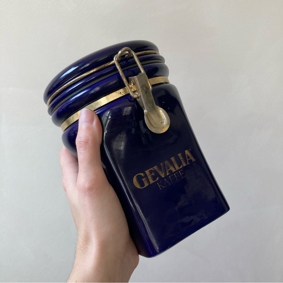 Gevalia Kaffe | Vintage Indigo Gold Ceramic Coffee Tea Canister Jar - Picture 2 of 9